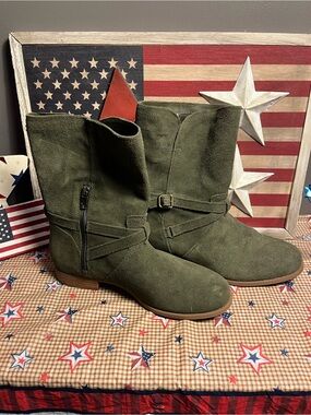 Koolaburra Olive Green Suede Mid-Calf Buckle Boots